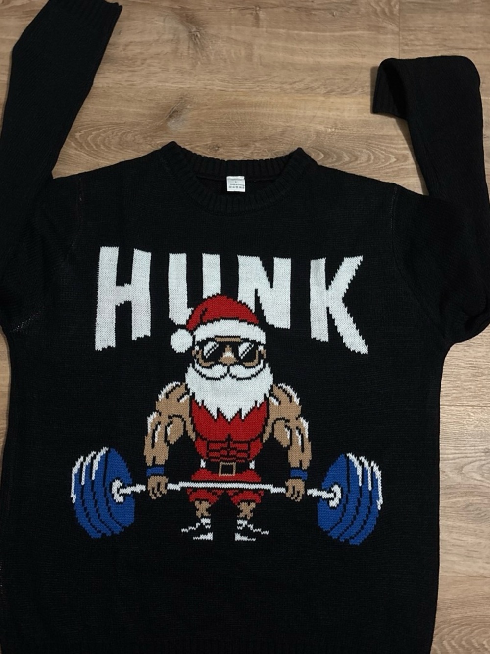 Ugly Christmas sweater Men’s Black 'HUNK' Santa Crewneck